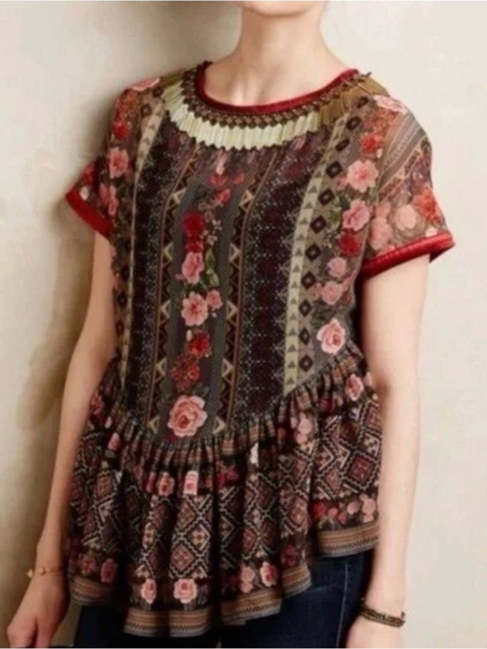 Boho floral beaded blouse